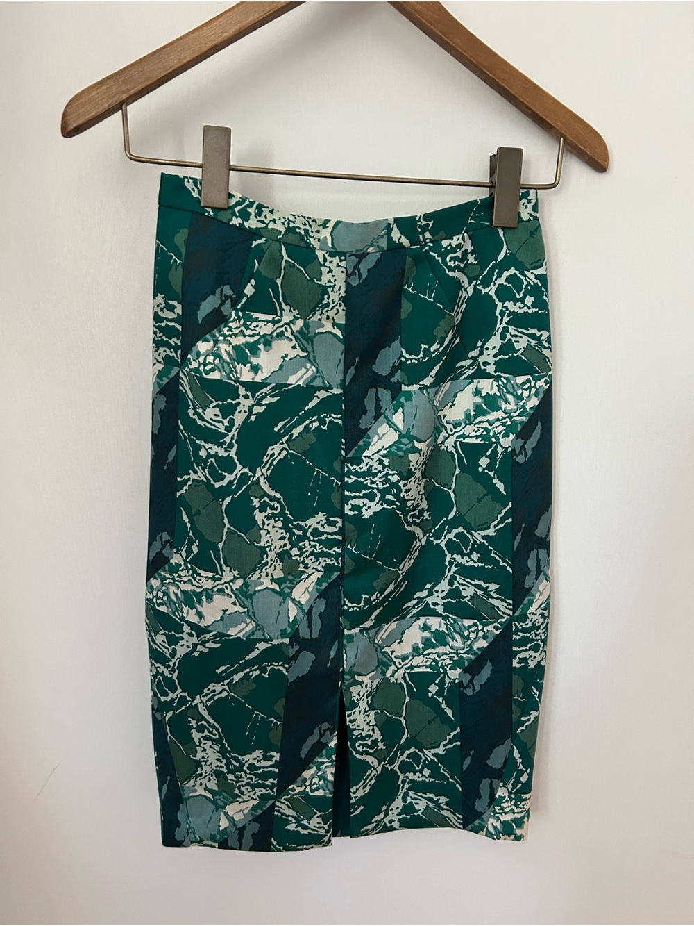Whistles Teal and White Marble-Print Pencil Skirt